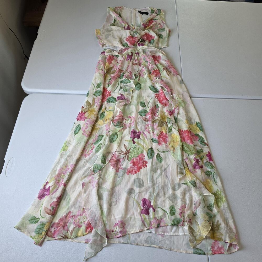 Zara Dress Womens Small Multicolor Floral Chiffon Maxi Ruffle Wedding Romantic